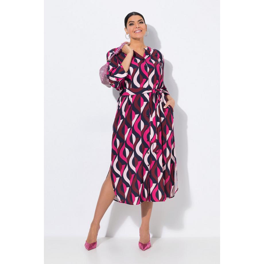 Ulla Popken Maxi Abito Taglio Svasato Scollo a Tunica Maniche 3/4  