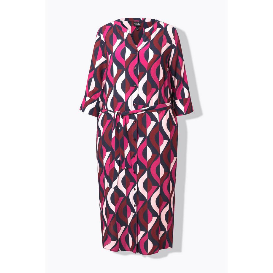 Ulla Popken Maxi Abito Taglio Svasato Scollo a Tunica Maniche 3/4  