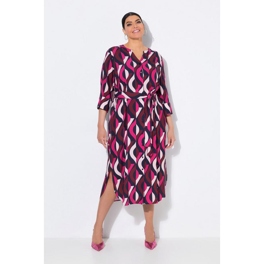 Ulla Popken Maxi Abito Taglio Svasato Scollo a Tunica Maniche 3/4  