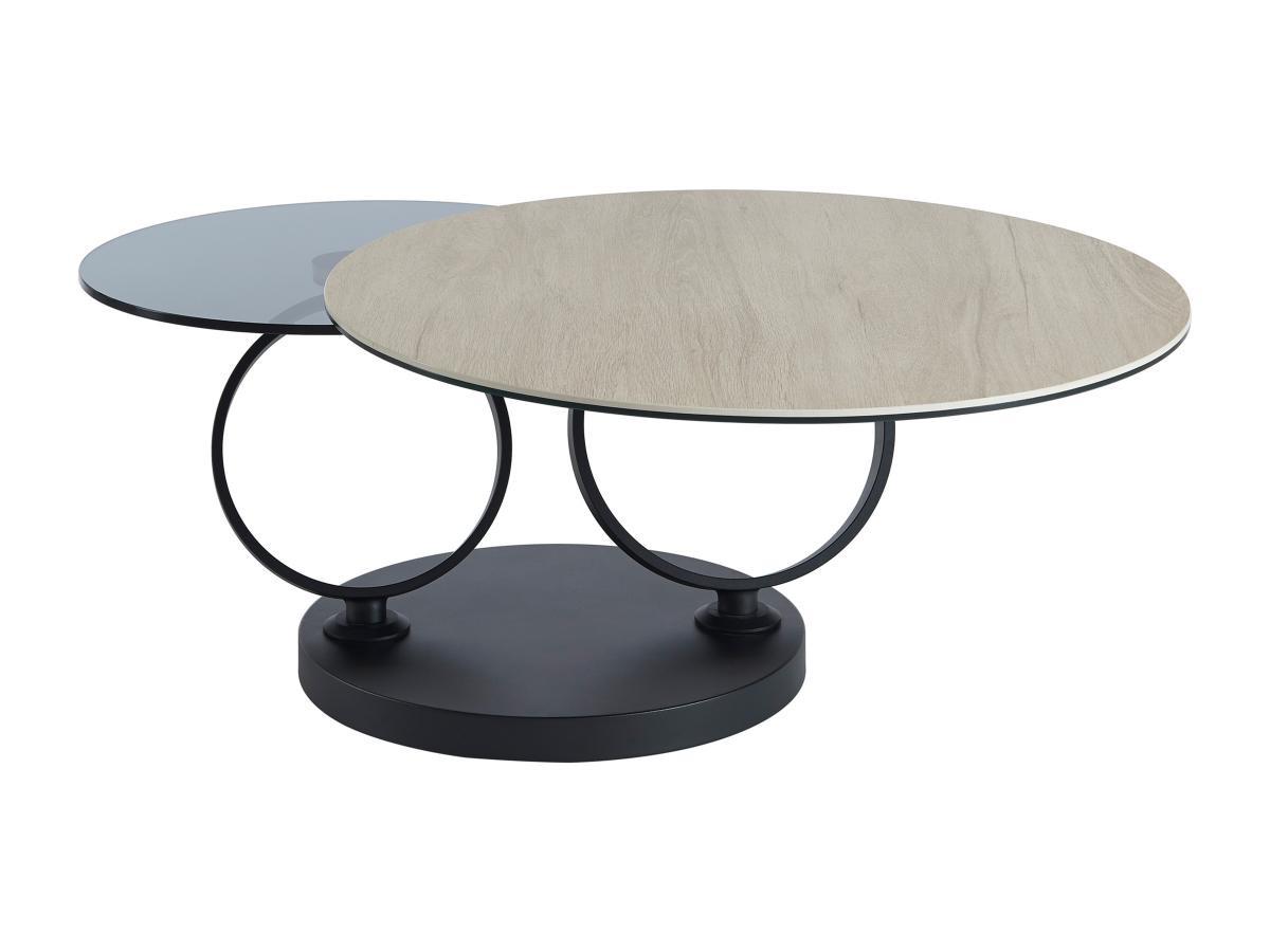 Maison Céphy Table basse avec plateaux pivotants - Céramique, verre trempé fumé et métal - Noir et naturel - JOLINE de Maison Céphy  