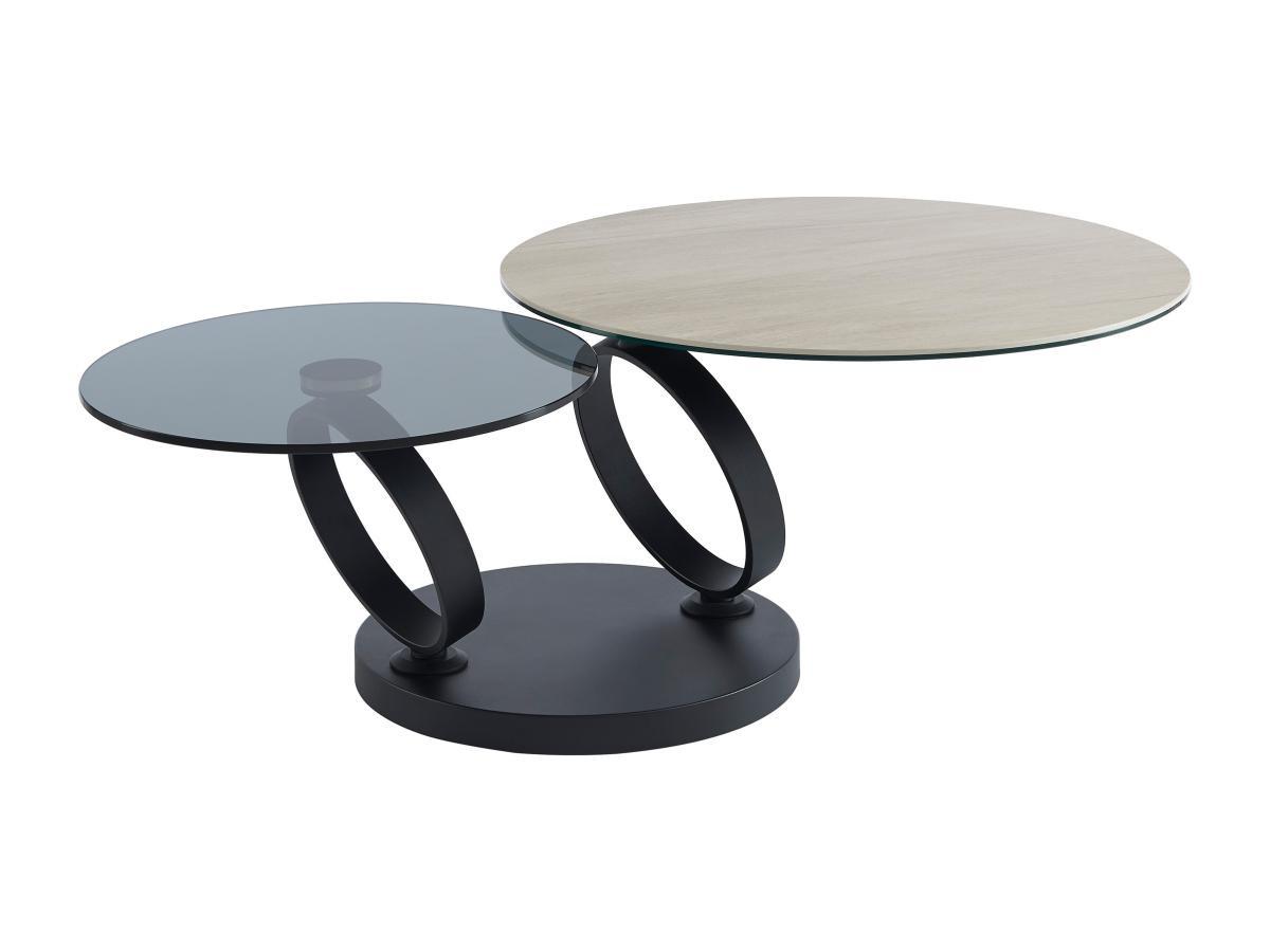 Maison Céphy Table basse avec plateaux pivotants - Céramique, verre trempé fumé et métal - Noir et naturel - JOLINE de Maison Céphy  