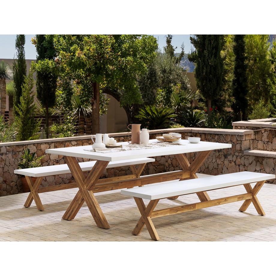 Beliani Salle à manger de jardin avec bancs en Fibre-ciment Industriel OLBIA  