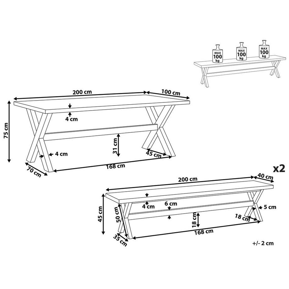 Beliani Salle à manger de jardin avec bancs en Fibre-ciment Industriel OLBIA  