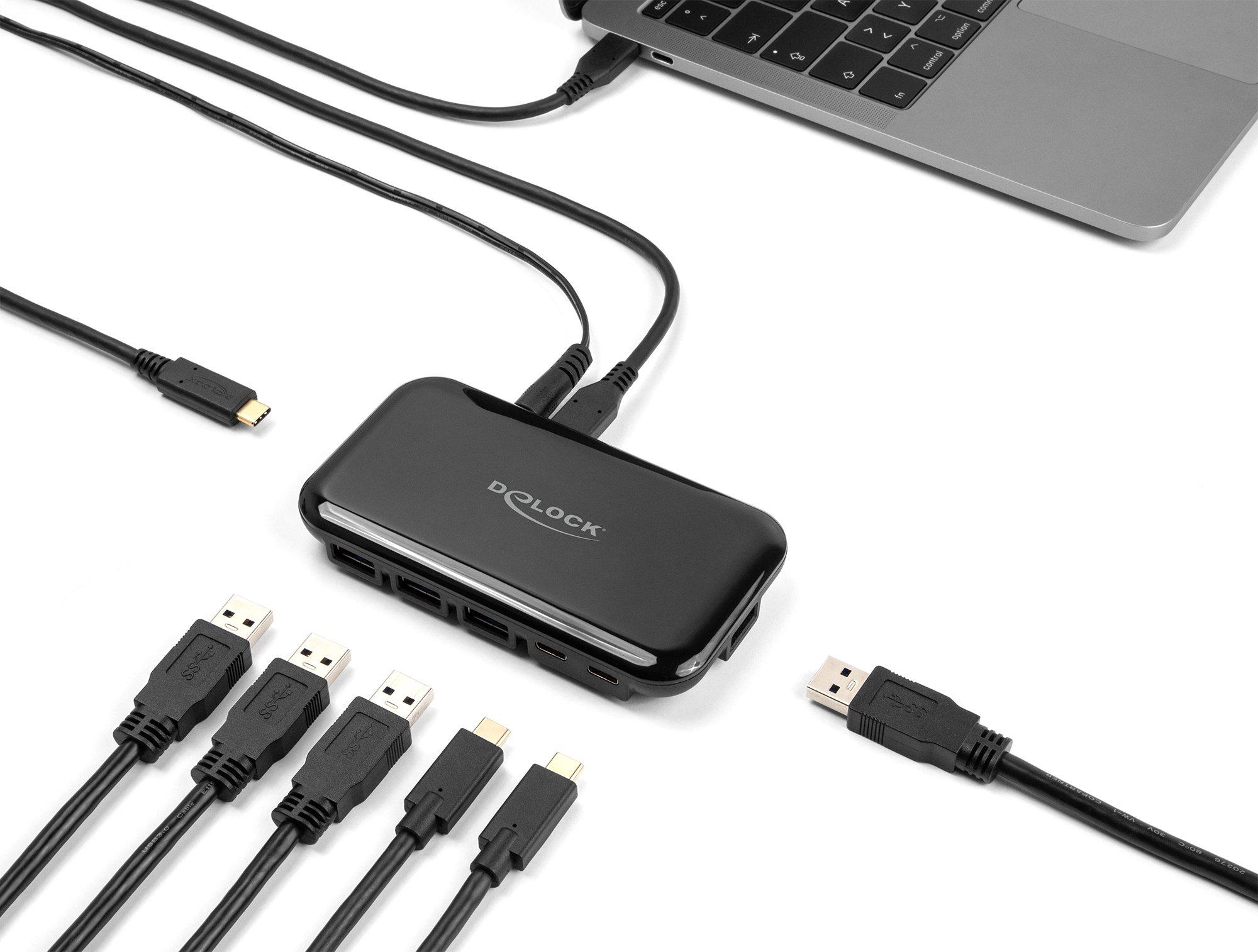 DeLock  Hub USB 3.2 Gen 2 a 7 porte con 4 porte USB Tipo-A e 3 porte USB Type-C 