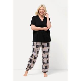 Ulla Popken  Pyjama à mélange de motifs, col V et manches courtes 