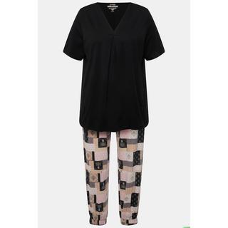 Ulla Popken  Pyjama à mélange de motifs, col V et manches courtes 