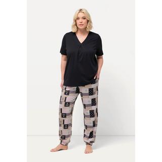 Ulla Popken  Pyjama à mélange de motifs, col V et manches courtes 