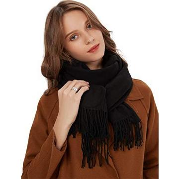 Écharpe chaude hiver automne en coton uni avec glands/franges, plus de 40 couleurs unies et à carreaux Pashmina xl écharpes noir noir vert foncé