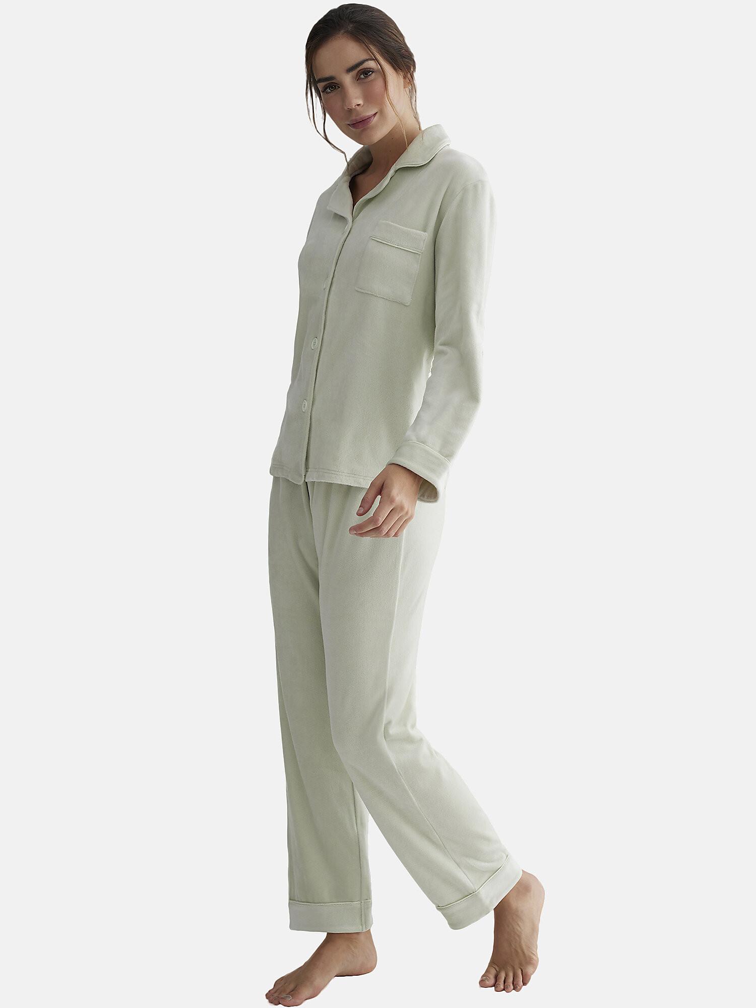 Image of Entspannungs- Und Innenbekleidung Pyjama Hose Hemd Polar Soft Unisex Grün M