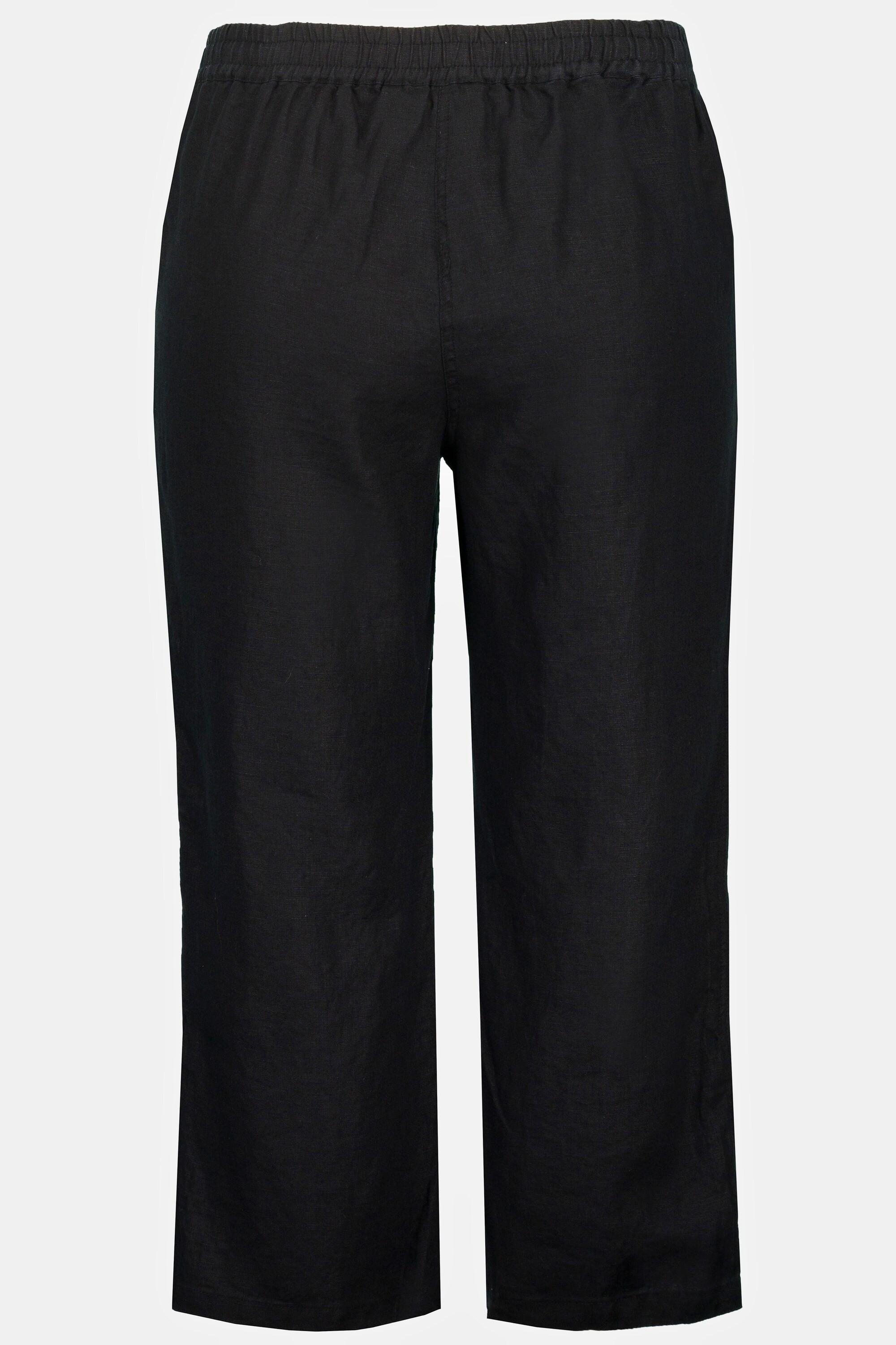 Ulla Popken  Pantaloni di lino a 7/8 naturalmente freschi con cintura elastica 