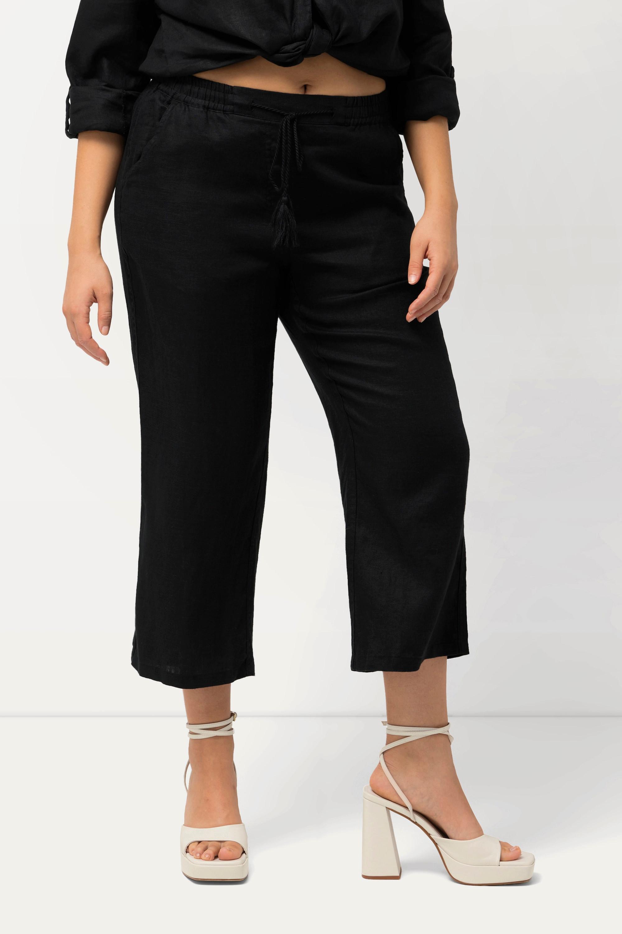 Ulla Popken  Pantaloni di lino a 7/8 naturalmente freschi con cintura elastica 