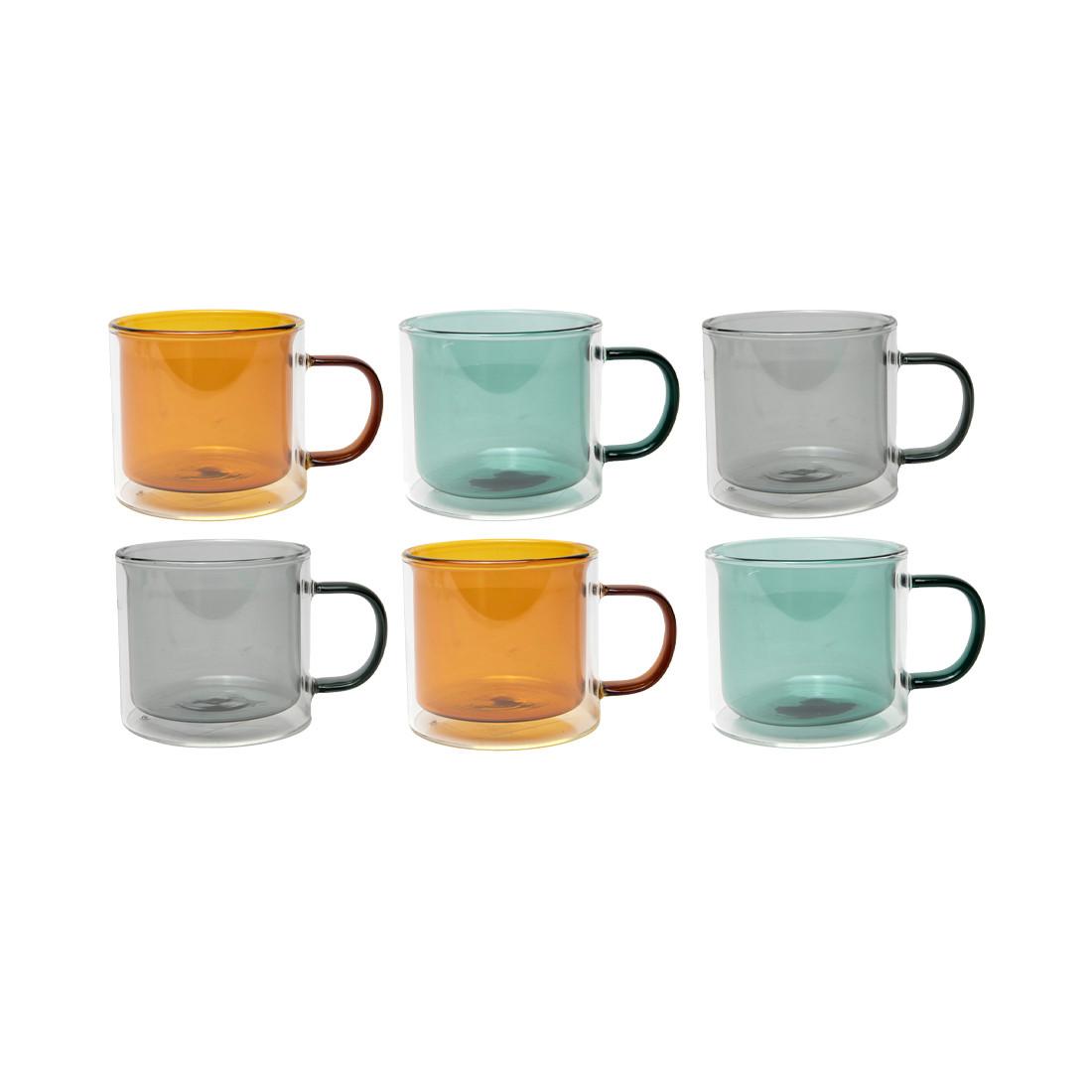 Image of Farbiger Doppelglasbecher Mit Henkel 240ml 6 Stk. Unisex ONE SIZE