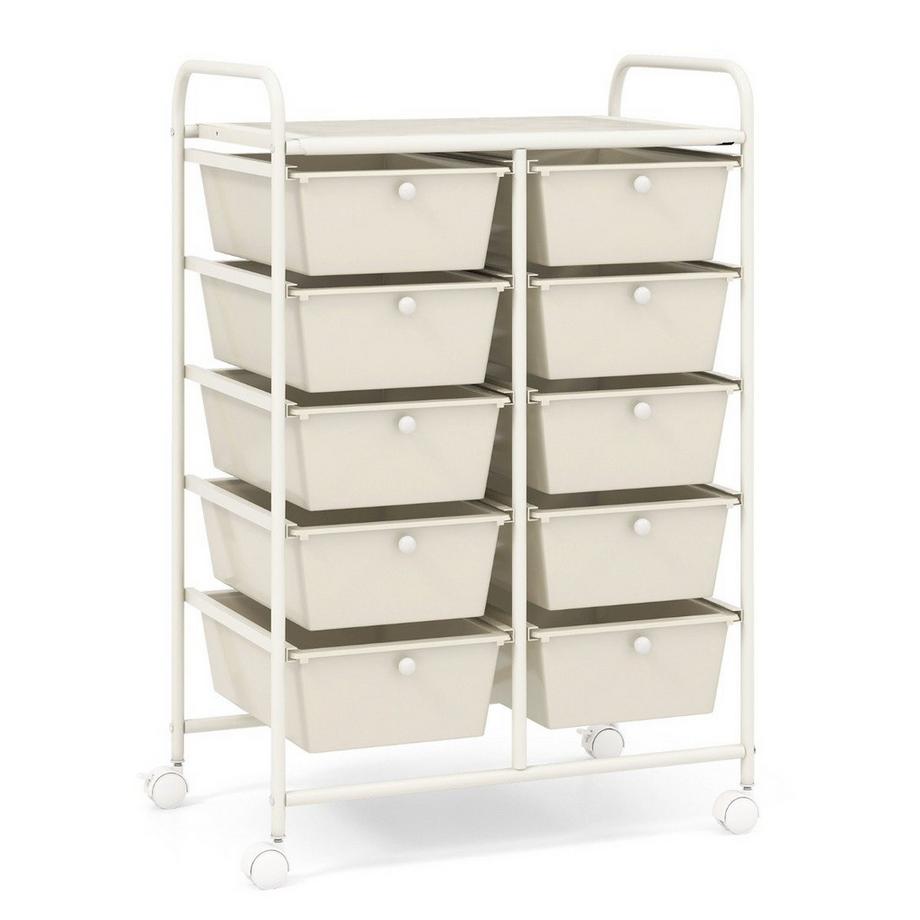 Carrello portaoggetti con ruote e 10 cassetti