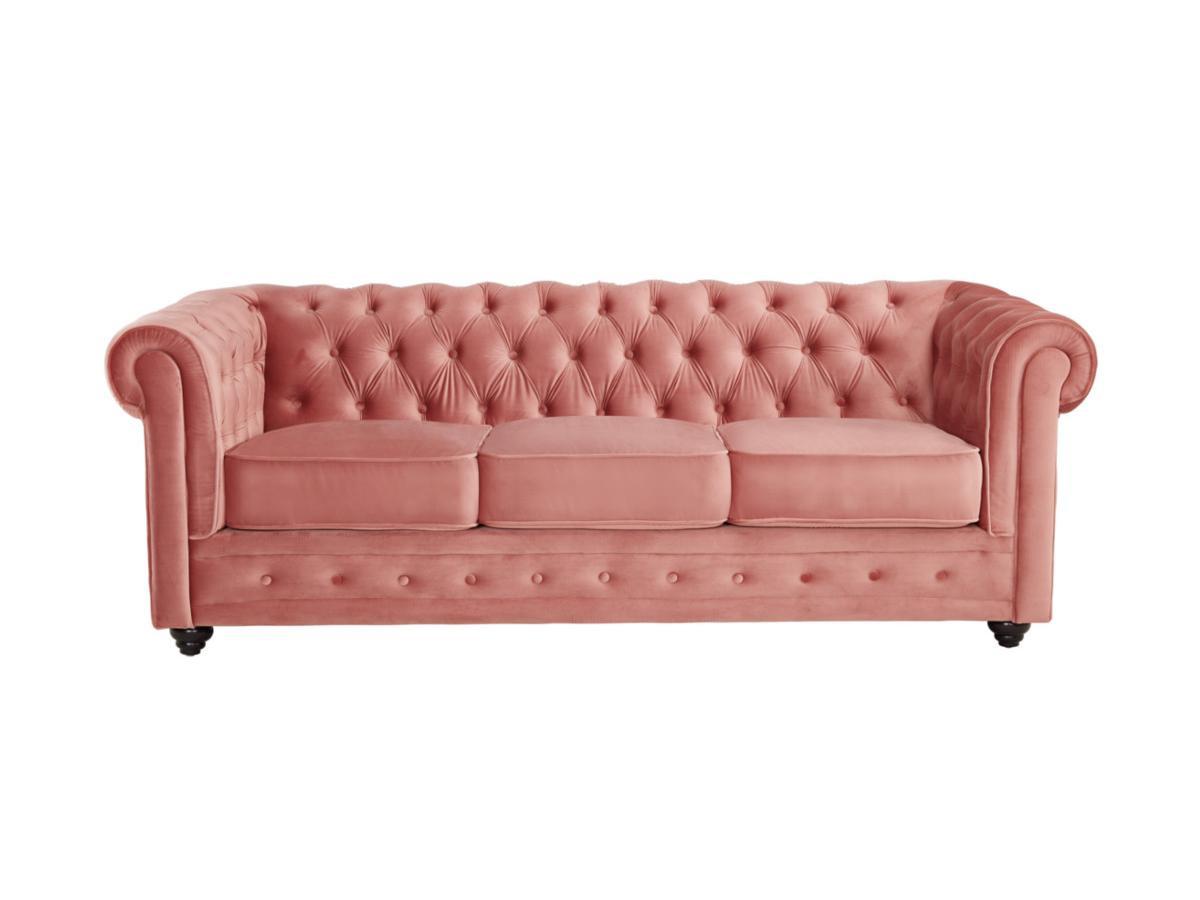 Vente-unique 3SitzerSofa CHESTERFIELD Samt Rosa  