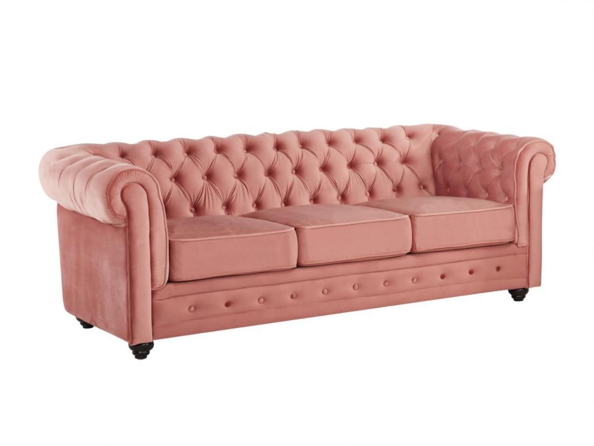 Vente-unique 3SitzerSofa CHESTERFIELD Samt Rosa  