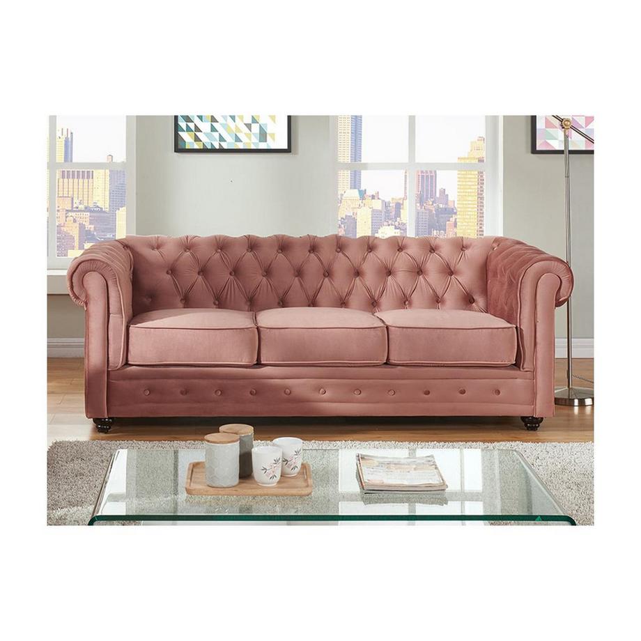 Vente-unique 3SitzerSofa CHESTERFIELD Samt Rosa  