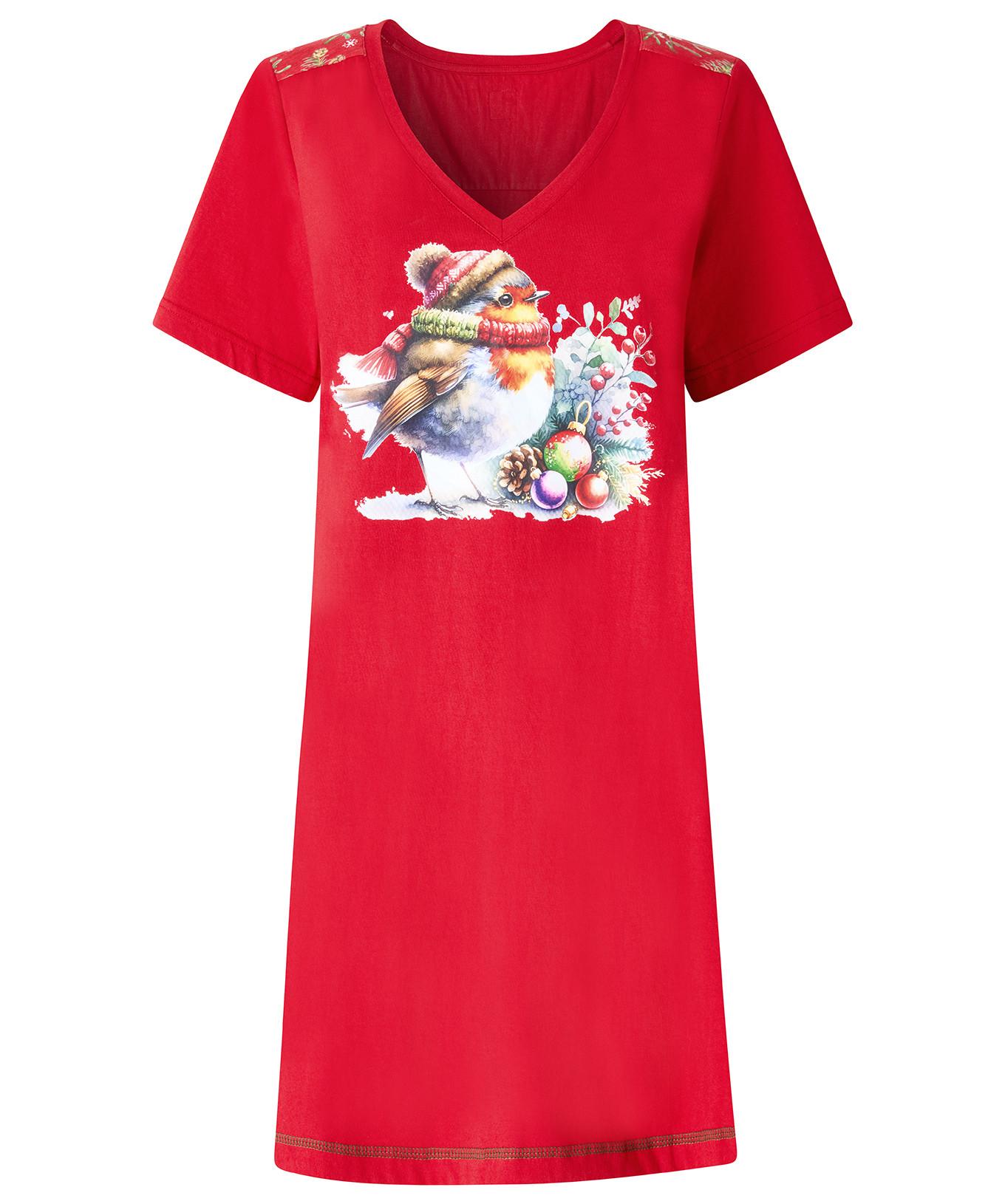 Joe Browns Camicia da Notte Festiva in Jersey con Stampa Pettirosso  