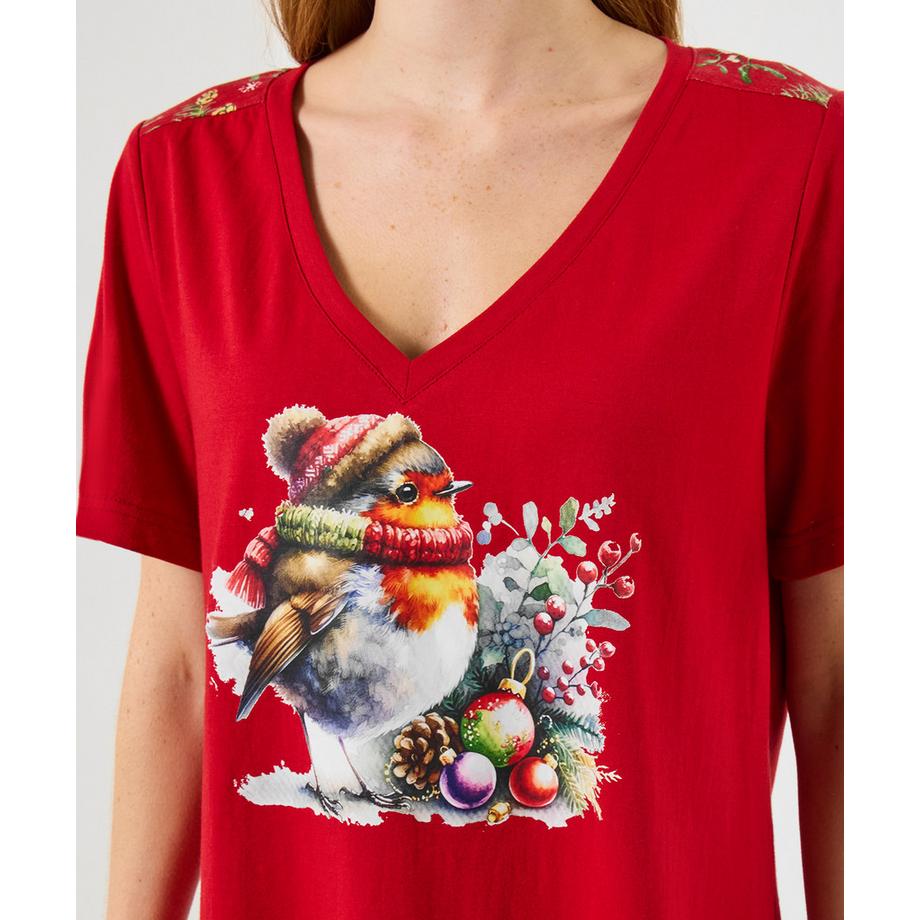 Joe Browns Festliches Jersey Nachthemd mit Rotkehlchen Print  