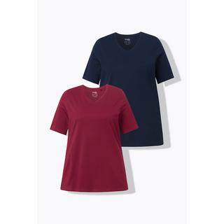 Ulla Popken Lot de 2 T-shirts Col V Manches Courtes Coton Biologique  