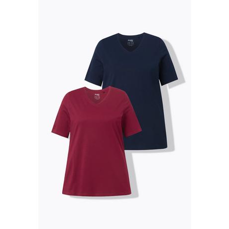 Ulla Popken Lot de 2 T-shirts Col V Manches Courtes Coton Biologique  
