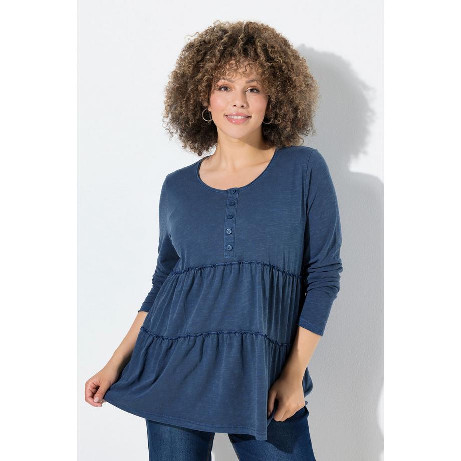 Ulla Popken Volant A-Linie Rundhals Langarm Shirt  