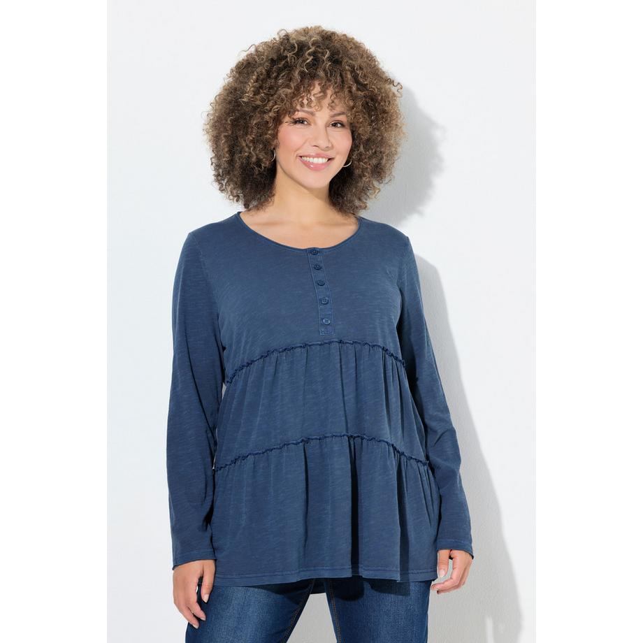 Ulla Popken Volant A-Linie Rundhals Langarm Shirt  