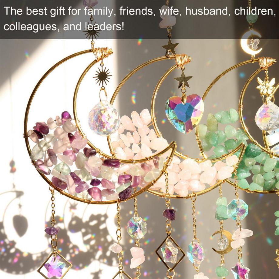 Alopini Sonnenfänger Kristall Fenster, Mond Anhänger Dekoration, Fenster Dekoration hängen, Regenbogen Sonnenfänger Kristall, Regenbogen Anhänger  