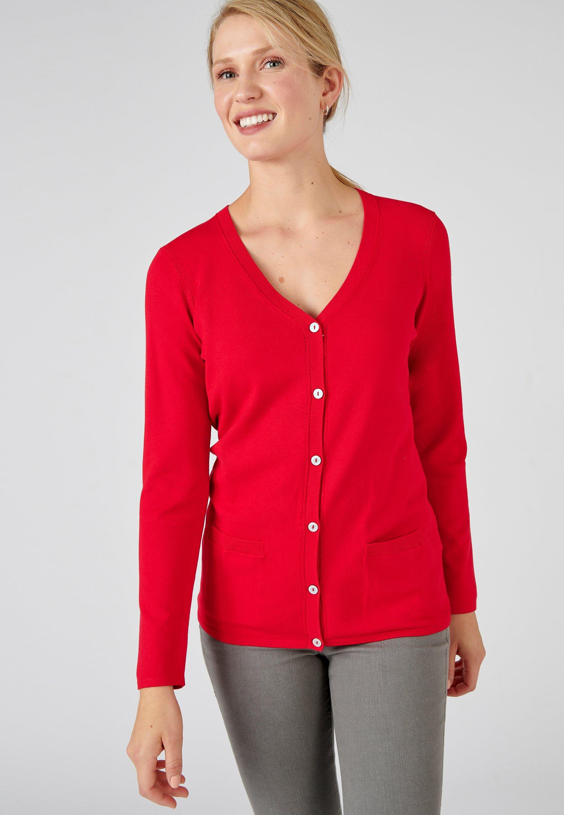 Image of Cardigan Mit Knöpfen. Damen Rot 42