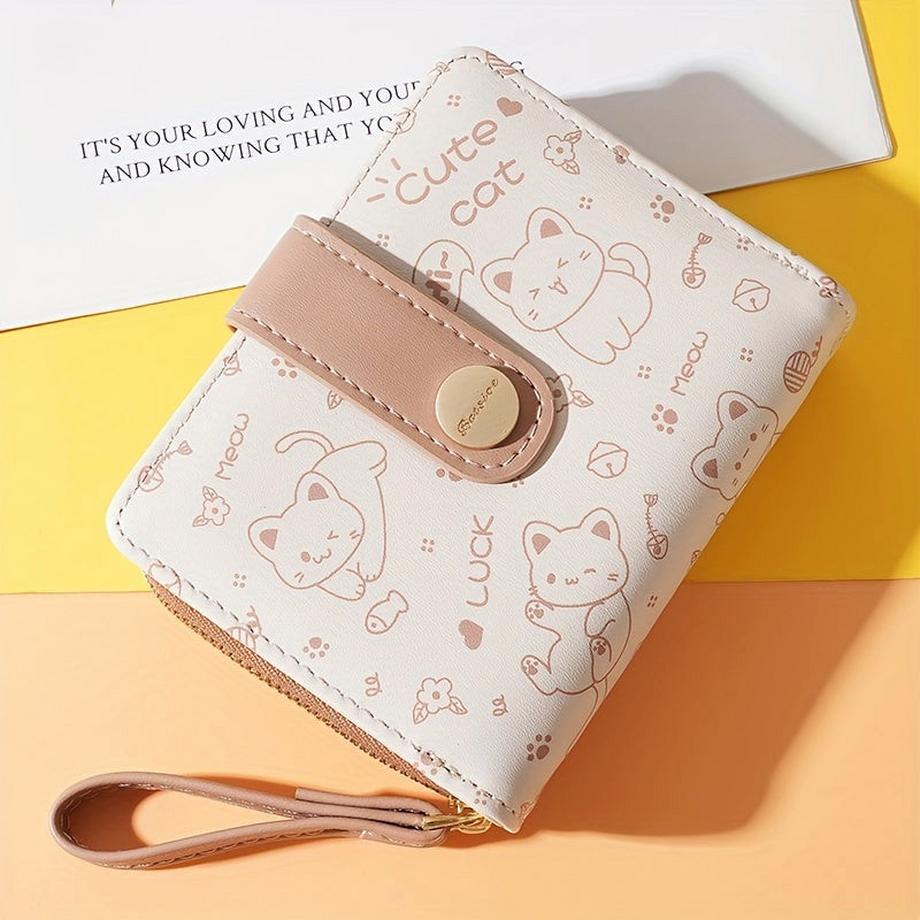 Cat Pattern Short Wallet, Clutch Sweet Coin Purse, Mini Credit Card Purse