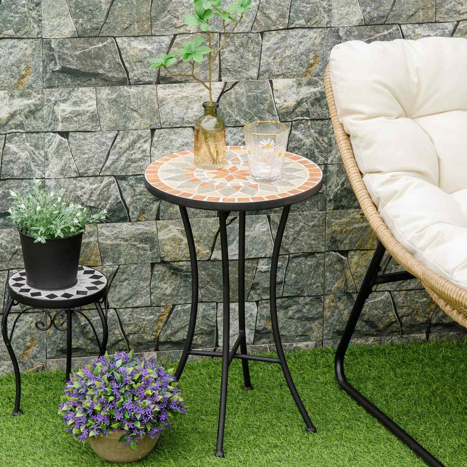 Northio Beistelltisch Gartentisch Blumenhocker Ø35,5 Cm Rund Wetterfest Für Garten Terassen Balkon Gelb+Grau  