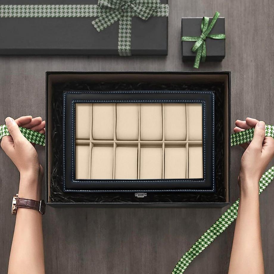 Intirilife  Intirilife Uhrenschatulle mit 12 Steckplätzen Uhrenbox mit Glasdeckel 