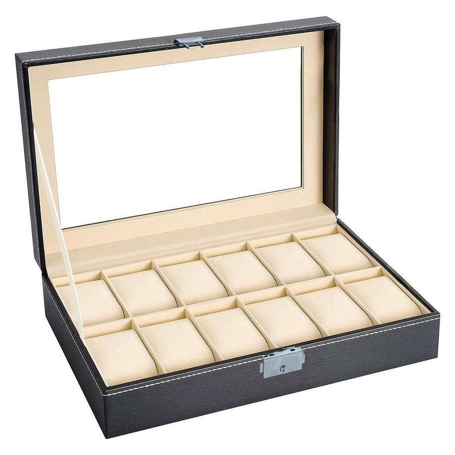 Intirilife  Intirilife Uhrenschatulle mit 12 Steckplätzen Uhrenbox mit Glasdeckel 