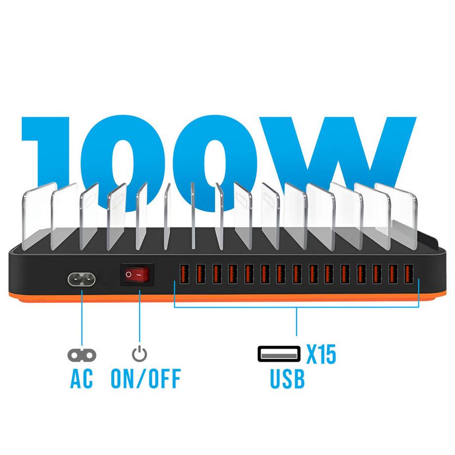 Avizar  Station de Charge 100W 15 ports USB Noir 