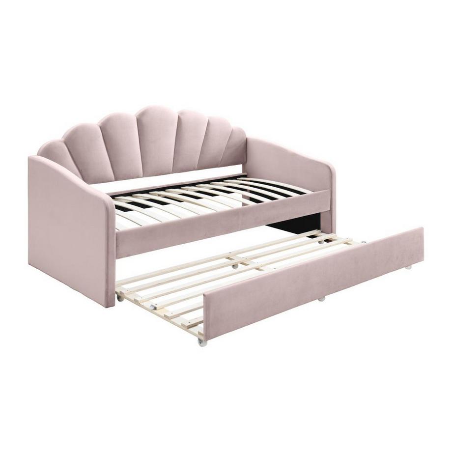 Vente-unique Letto a scomparsa conchiglie 2 x 90 x 190 cm Velluto - Rosa - ELUSIA  