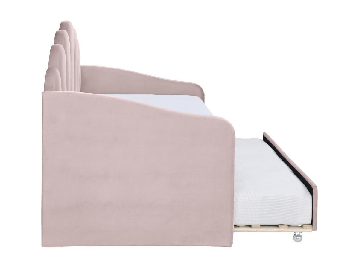 Vente-unique Lit gigogne coquillage 2 x 90 x 190 cm - Velours - Rose - ELUSIA  