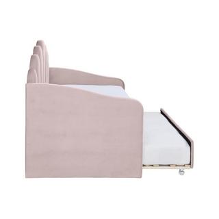 Vente-unique Lit gigogne coquillage 2 x 90 x 190 cm - Velours - Rose - ELUSIA  