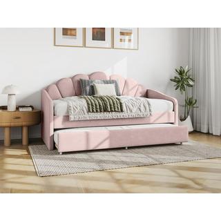 Vente-unique Lit gigogne coquillage 2 x 90 x 190 cm - Velours - Rose - ELUSIA  