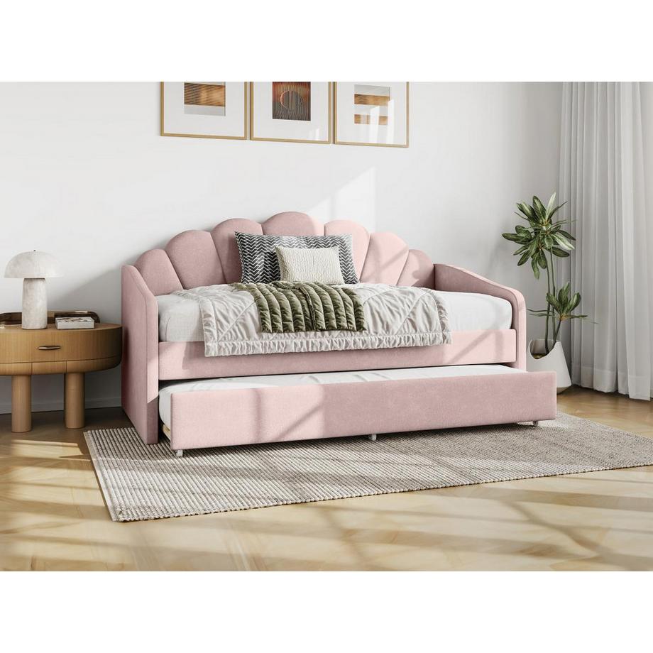 Vente-unique Letto a scomparsa conchiglie 2 x 90 x 190 cm Velluto - Rosa - ELUSIA  