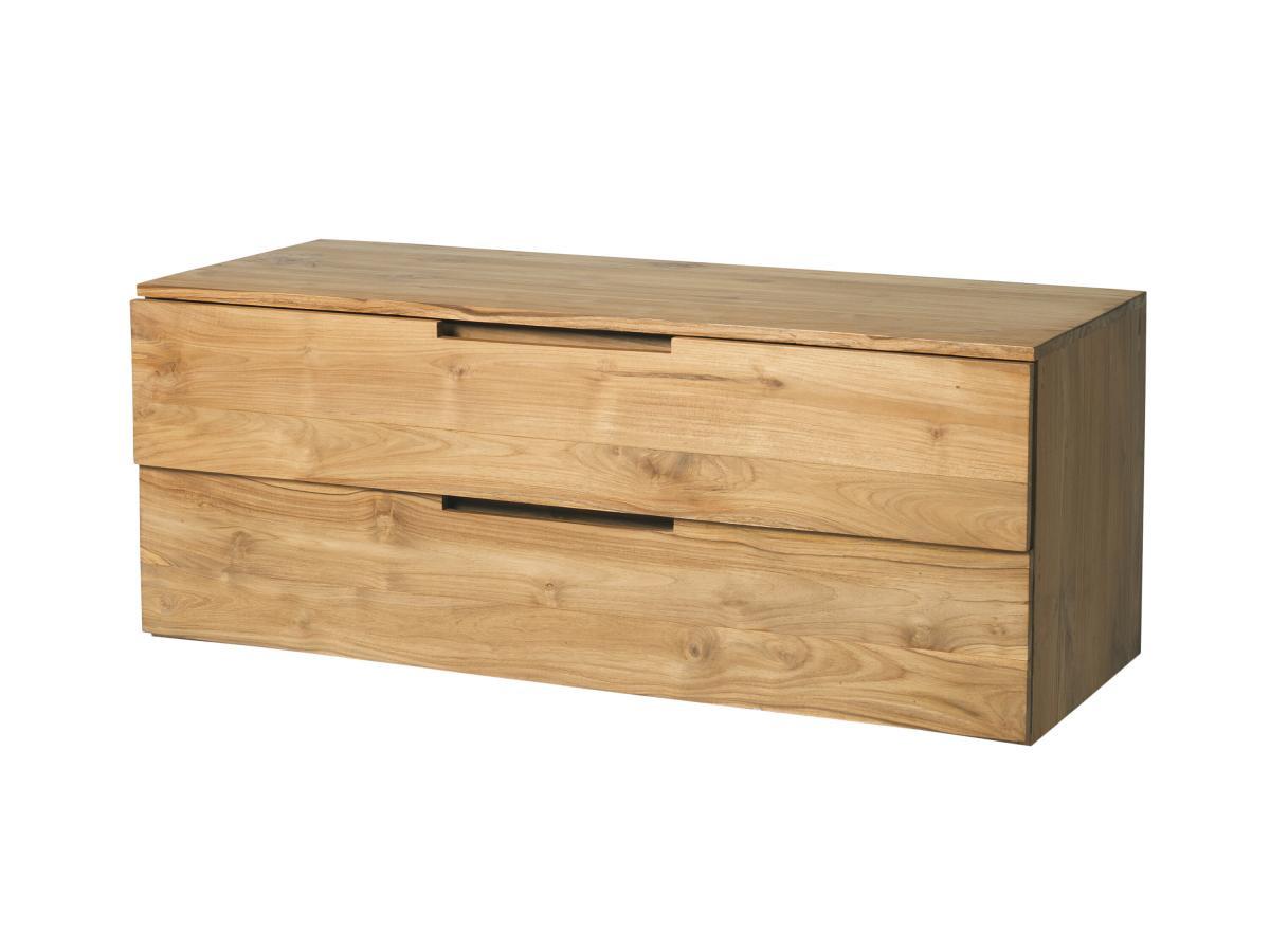 Vente-unique Waschbeckenunterschrank hängend mit 2 Schubladen - Helles Teakholz - 115 cm - BIMBING  