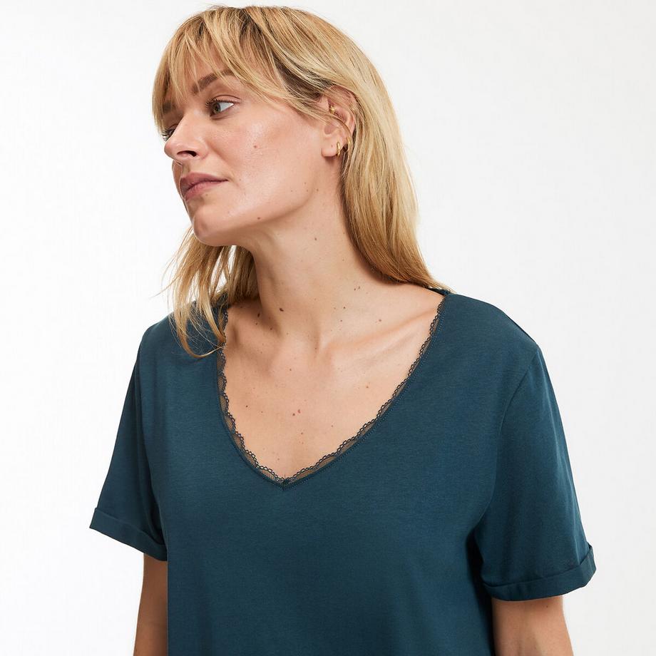 La Redoute Collections Nachthemd Kurzarm Spitze V Ausschnitt  