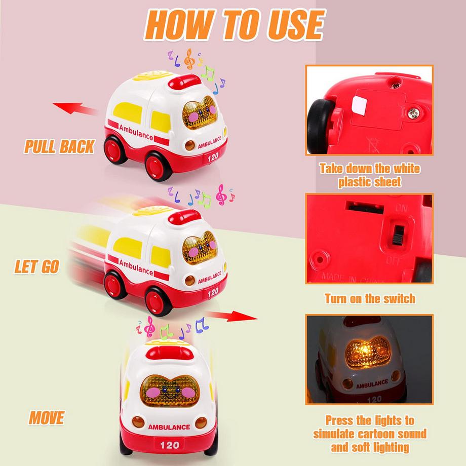 Activity-board  4 Stück Push and Go Auto mit Licht und Musik 