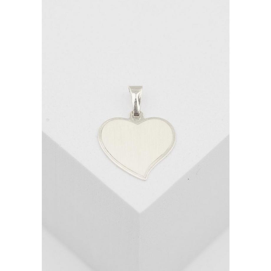 MUAU Schmuck  Anhänger Gravurplatte herzförmig Weissgold 750, 19x15mm 
