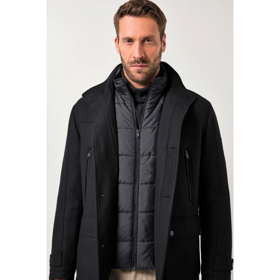 JP1880 Giacca misto lana idrorepellente inserto a spina di pesce collo alto  