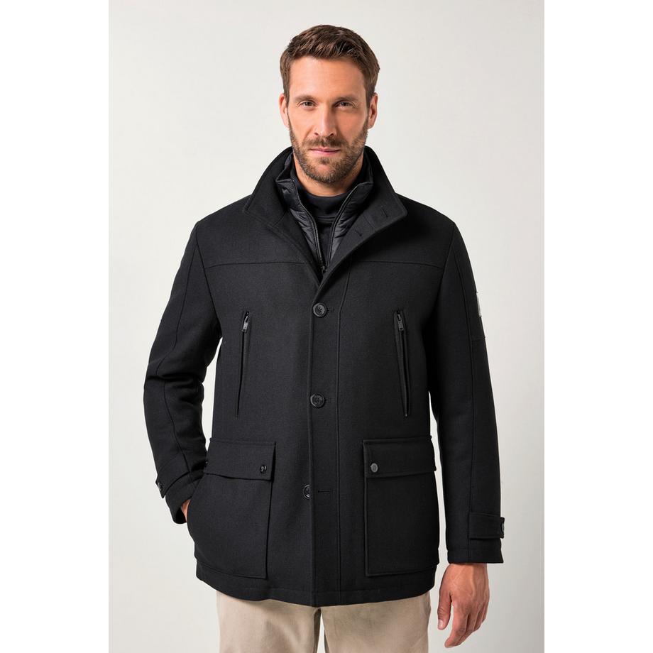 JP1880 Giacca misto lana idrorepellente inserto a spina di pesce collo alto  