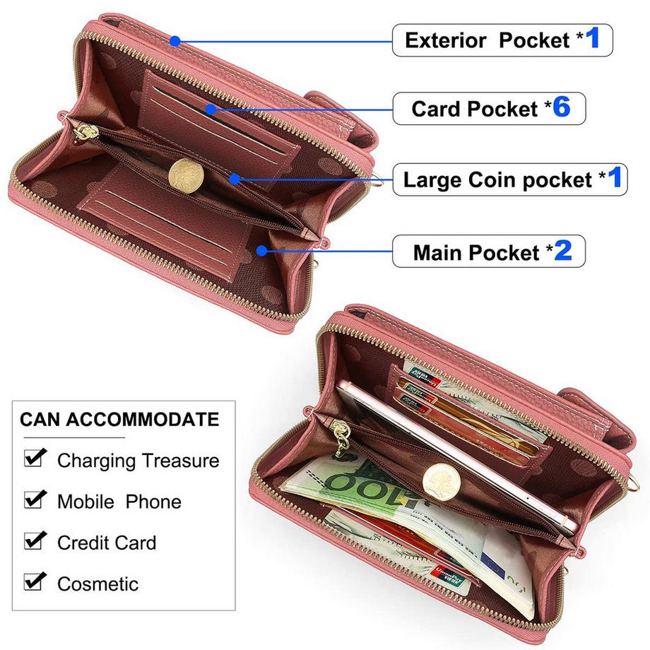 Only-bags.store Sac Bandoulière Téléphone Portable avec Portefeuille Cuir PU  