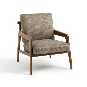 Fauteuil vintage tissu chiné et chêne