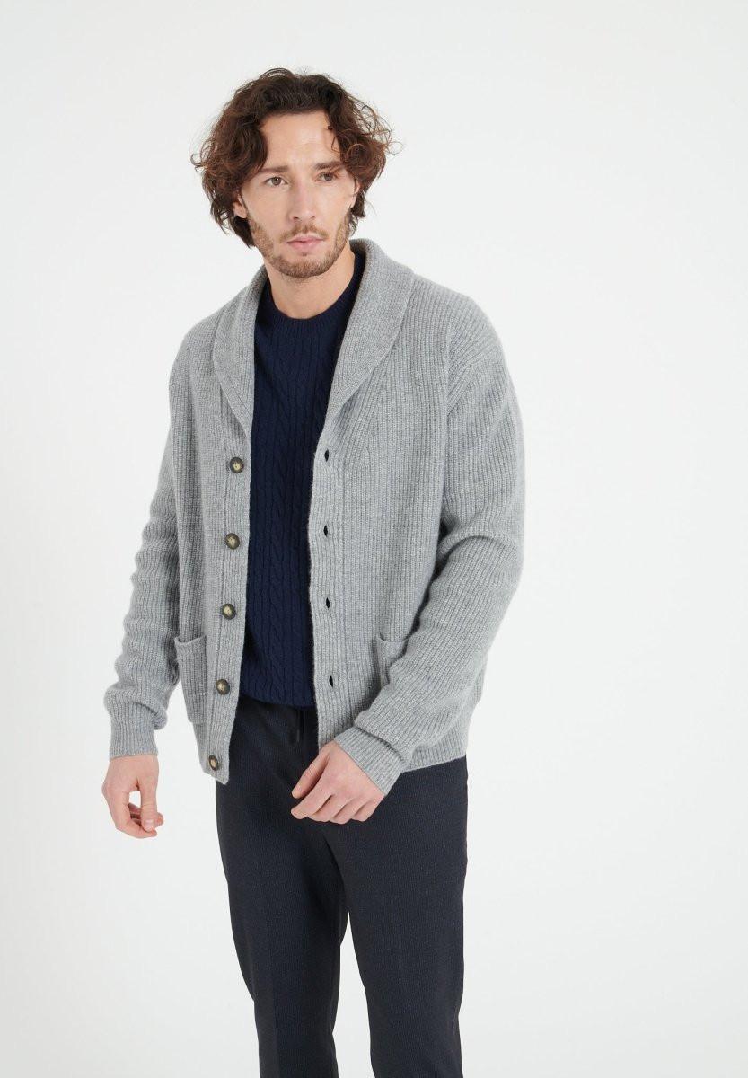 Studio Cashmere8  ZACH 4 Strickjacke mit geripptem Schalkragen, 4-fädig - 100% Kaschmir 