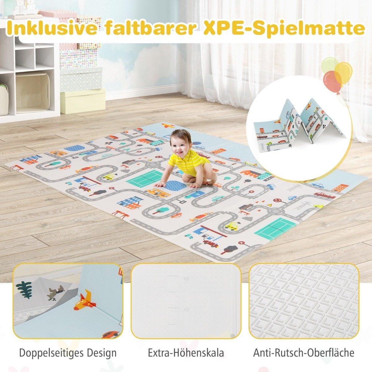 Northix  Baby Laufstall mit Matratze & 50 Spielbällen & 4 Zugringen & 4 Reißverschlusstür Hellgrau 