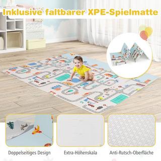 Northix  Baby Laufstall mit Matratze & 50 Spielbällen & 4 Zugringen & 4 Reißverschlusstür Hellgrau 