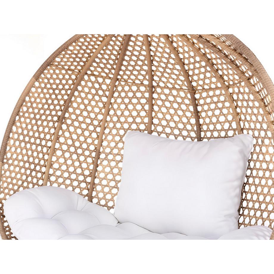 Vente-unique Fauteuil suspendu 2 places  en résine tressée beige et coussin blanc - VAHINA de MYLIA  